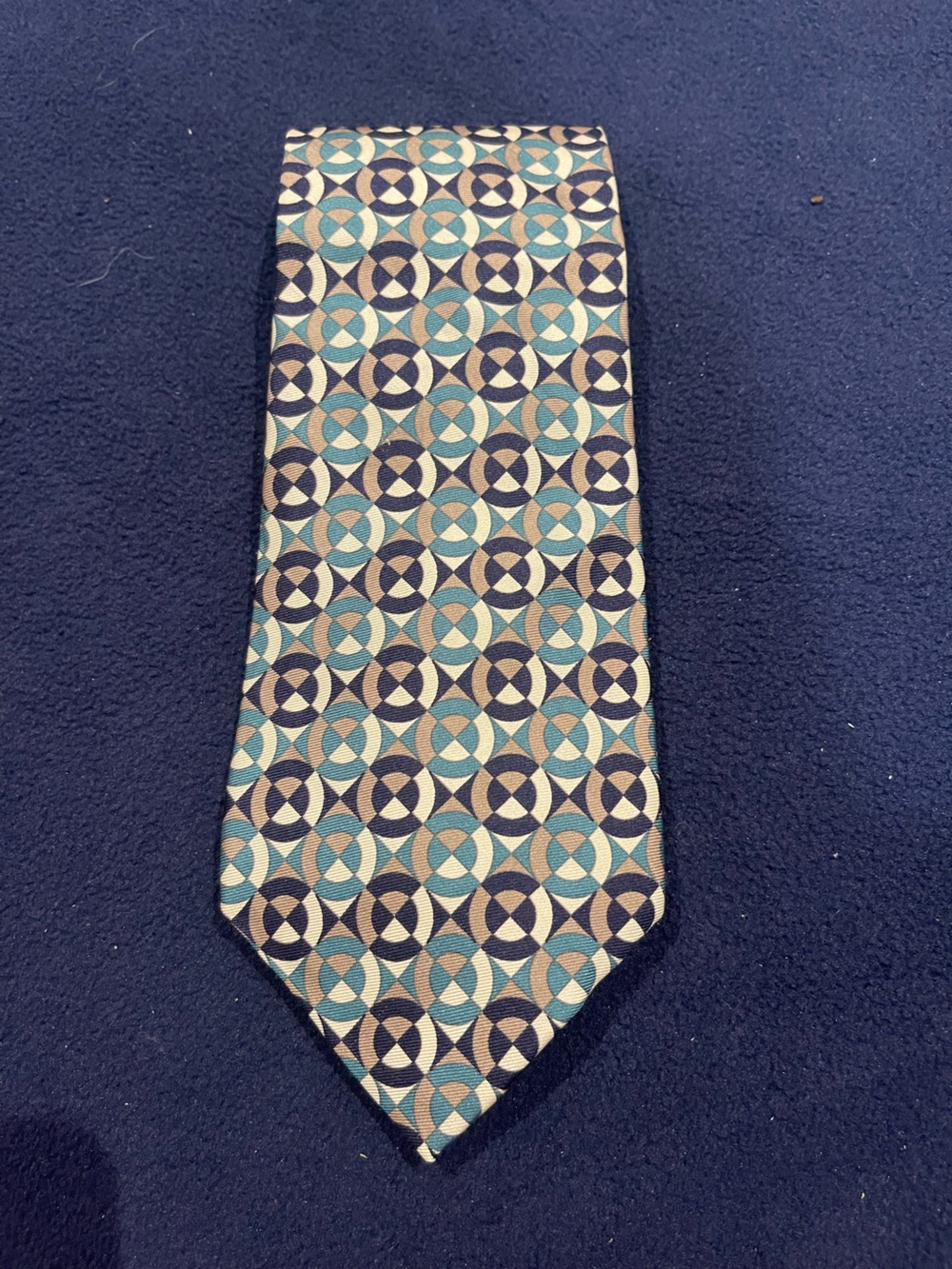 Vintage Burberry of London Geometric Circle-Repeat Tie in Blue and Cream
